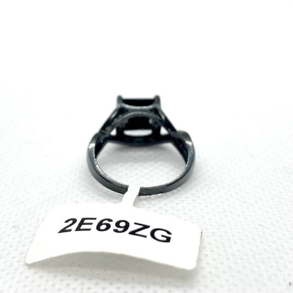 Size 7 925 Black Plated Square Cut Black Stone Ring - Picture 6 of 11